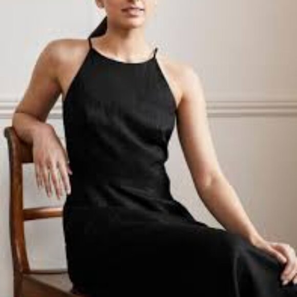 Boden Halterneck Linen Midi Dress, Black Size 14 - New, no tags - Picture 4 of 9